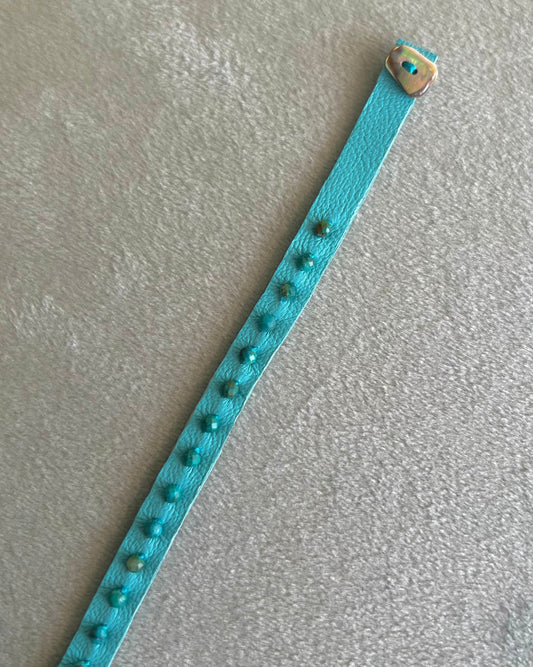 Chrysocolla Blue Leather Bracelet