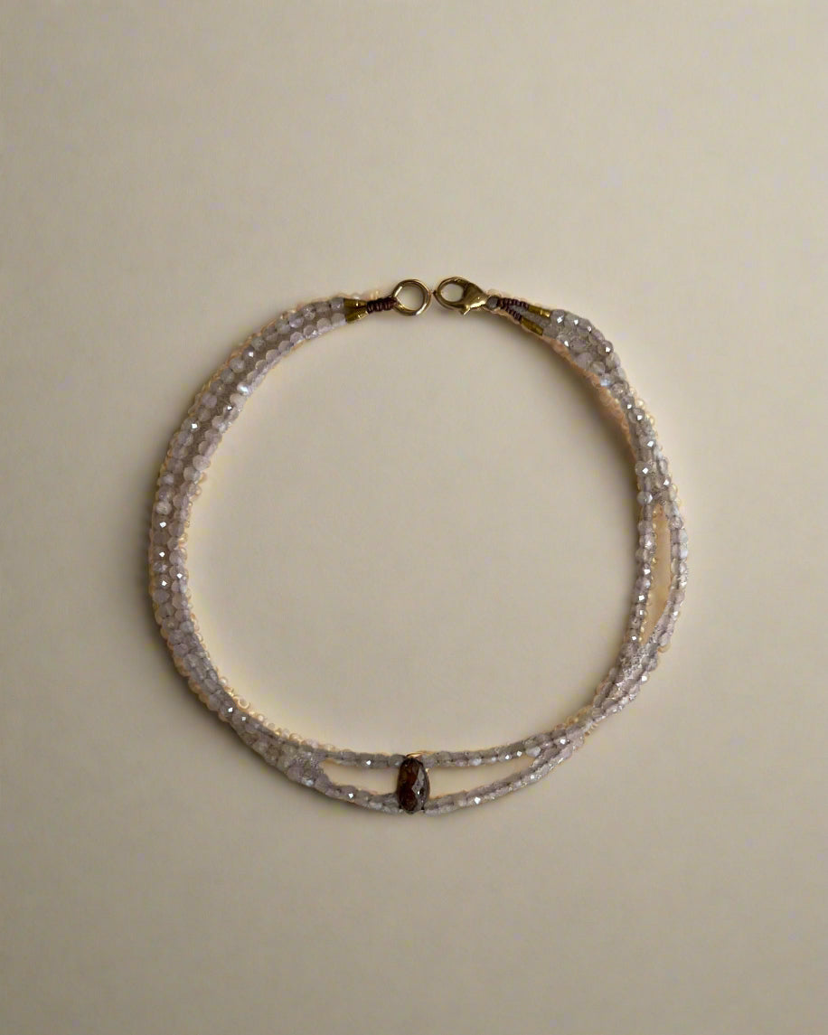 Raw Diamond and Peach Moonstone Double Strand Bracelet