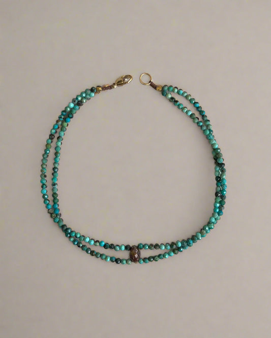 Raw Diamond and Turquoise Double Strand Bracelet