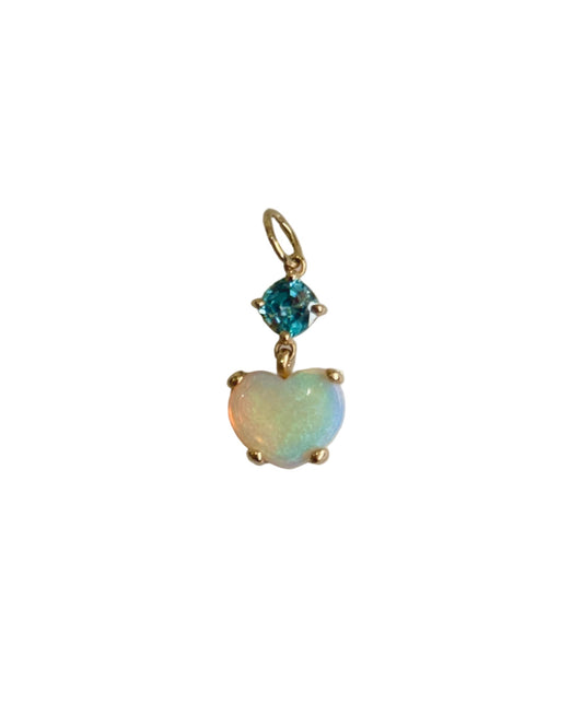 Blue Zircon & Opal Heart Pendant