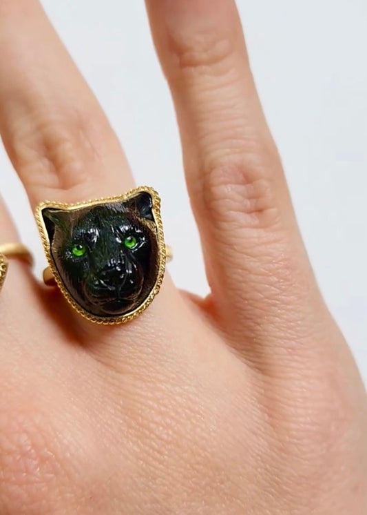 Obsidian Black Panther Ring