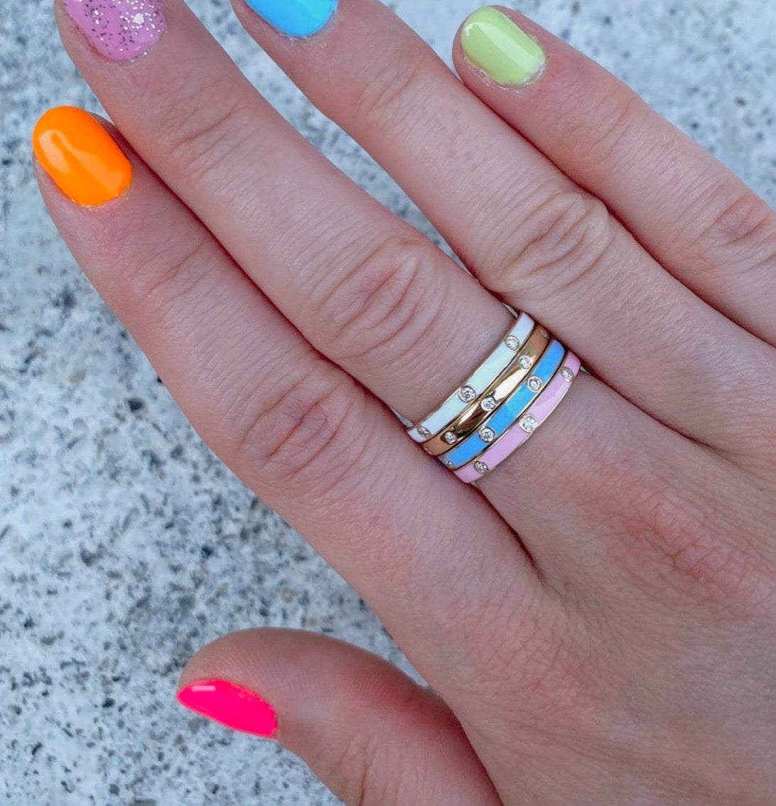 Pink Enamel Diamond Ring