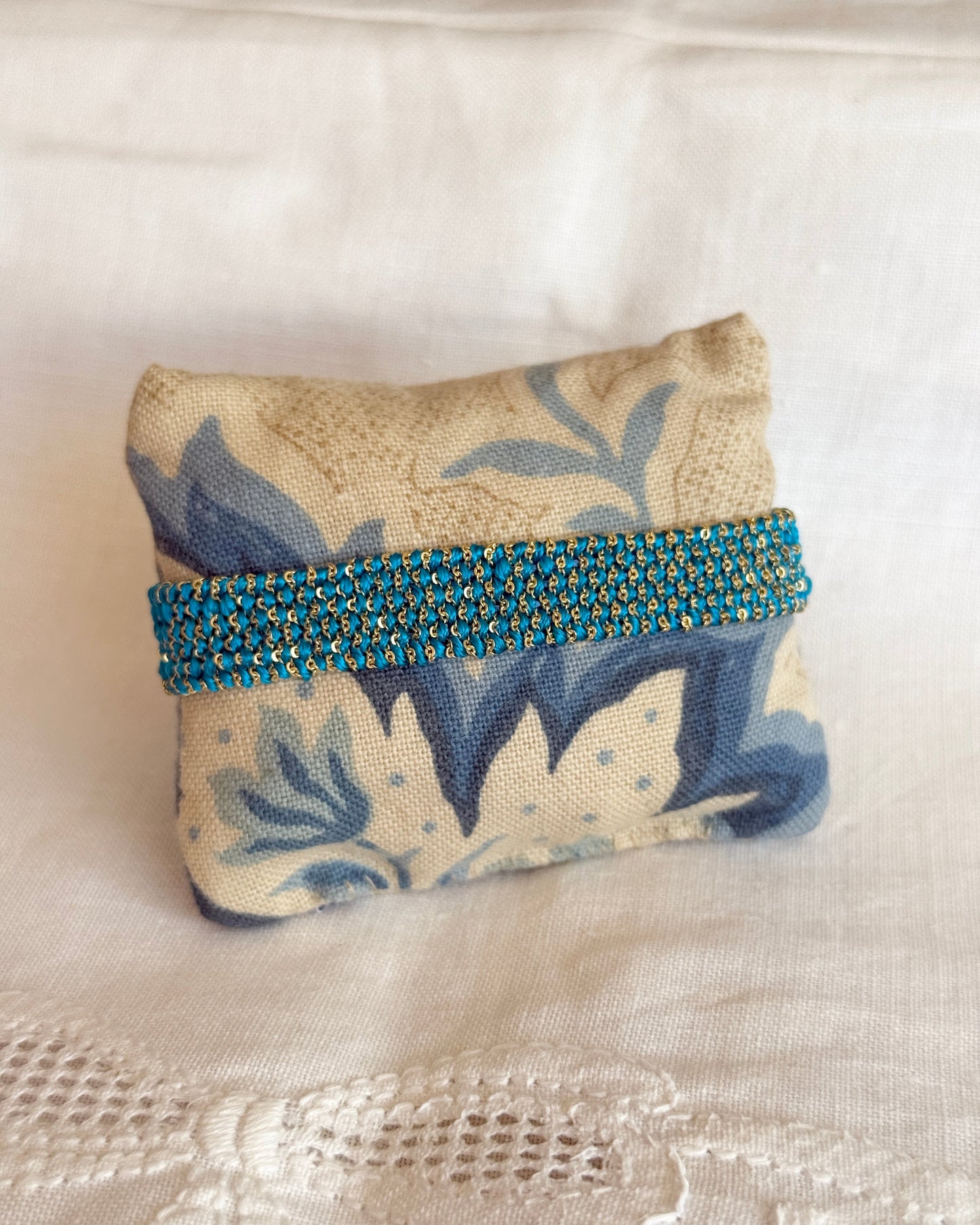 Textured Woven Wide Bracelet - Ocean Blue