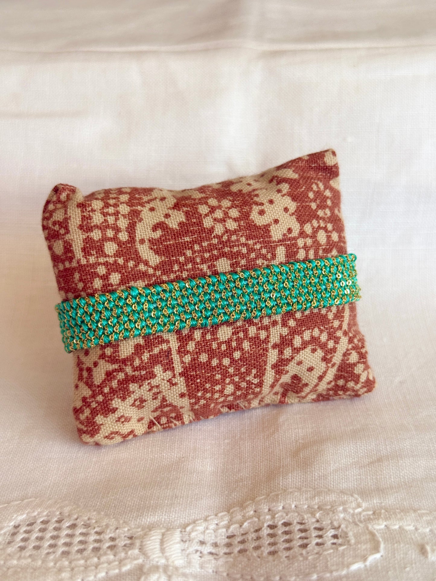 Textured Woven Wide Bracelet - Turquoise