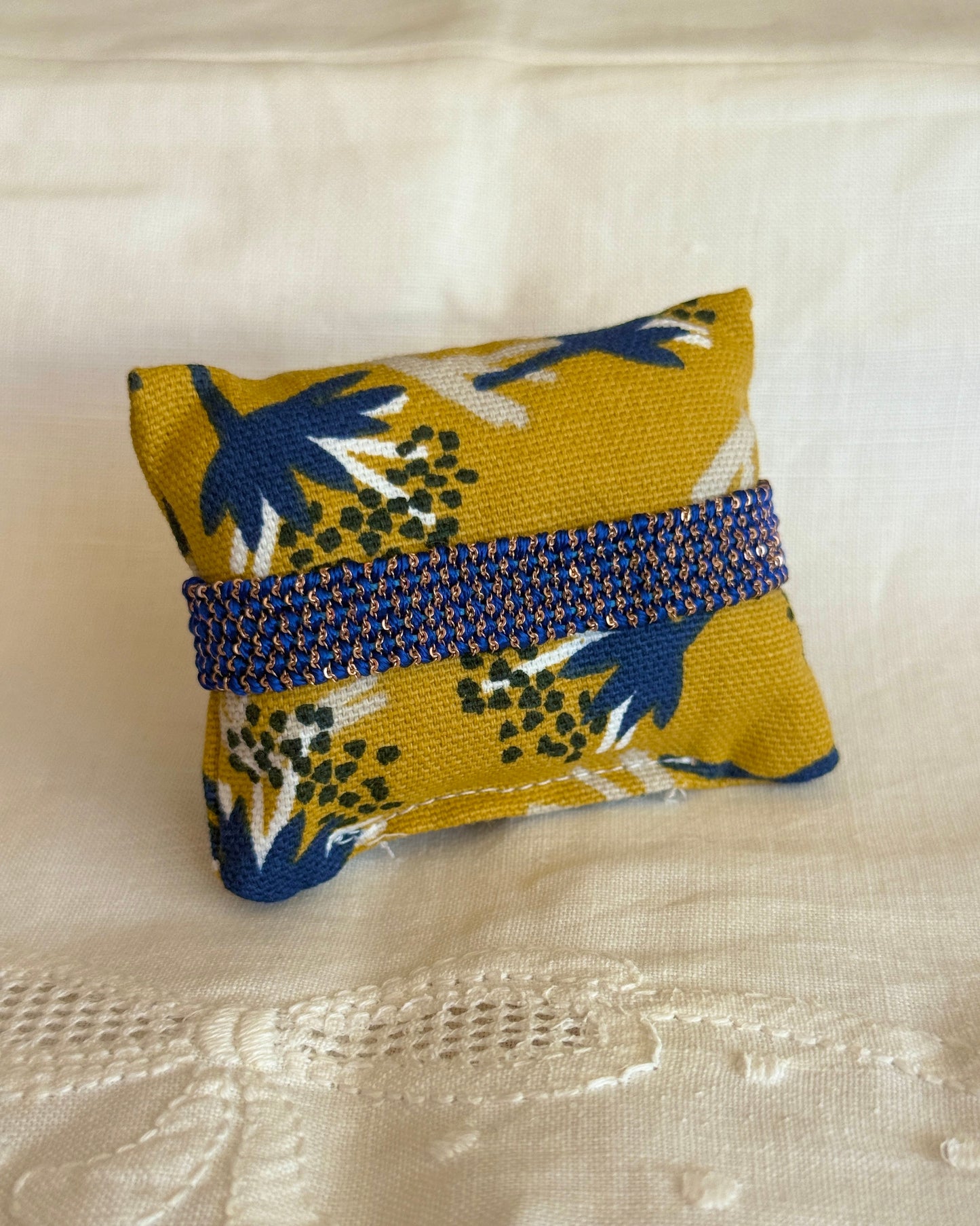 Textured Woven Wide Bracelet - Royal Blue