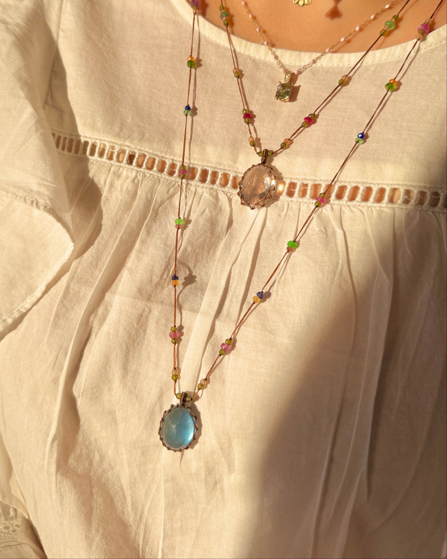 Long Tibetan Aquamarine Pendant