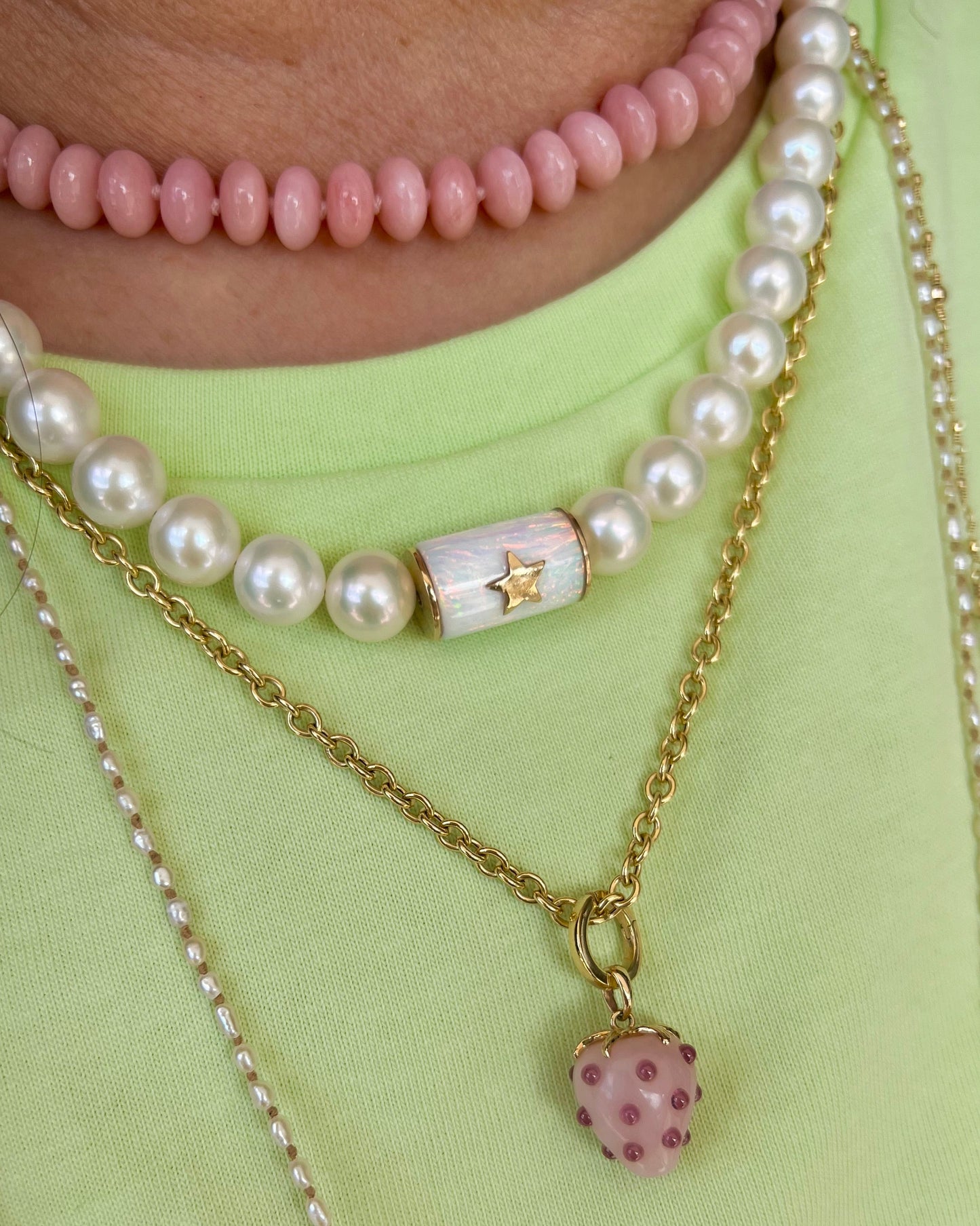 Pearl Strand And Opal Rondel Necklace