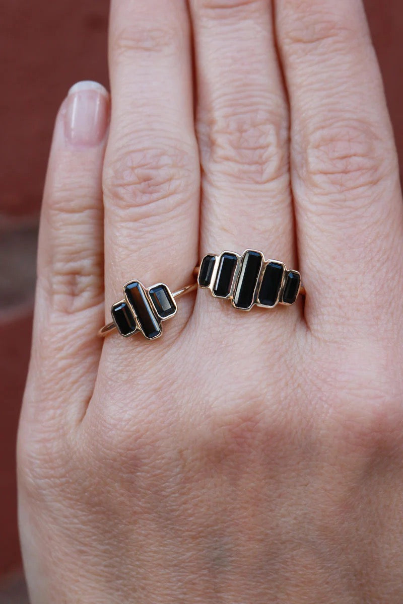 Black Spinel & Diamond Ladder Ring