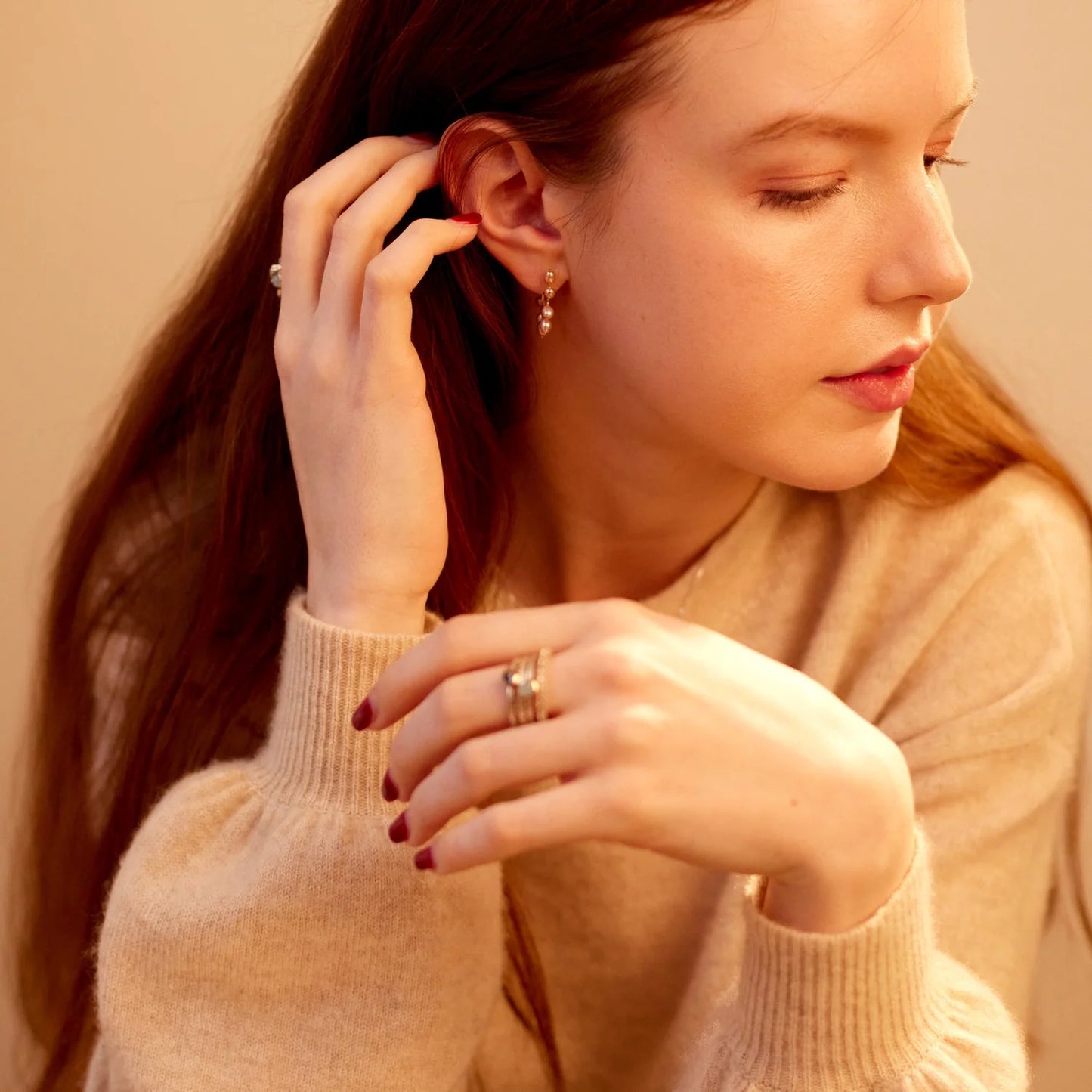 Pink Pearl Hoop Earrings
