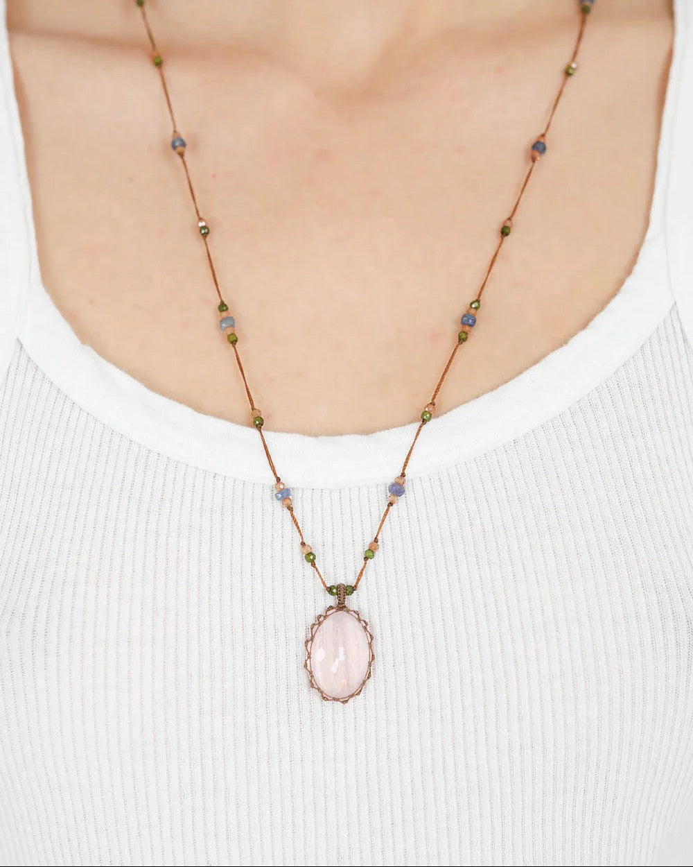 Short Tibetan Rose Quartz Pendant