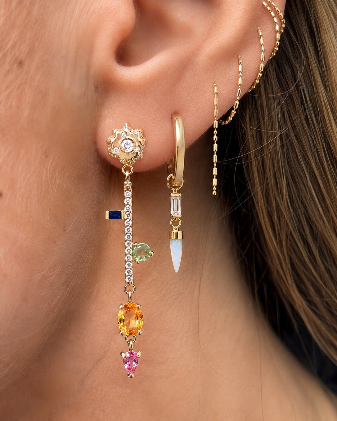 Opal Unicorn Dangle Hoops