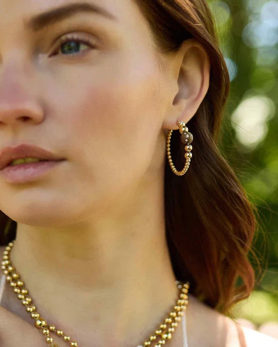 Beaded Gold Wood Hoops