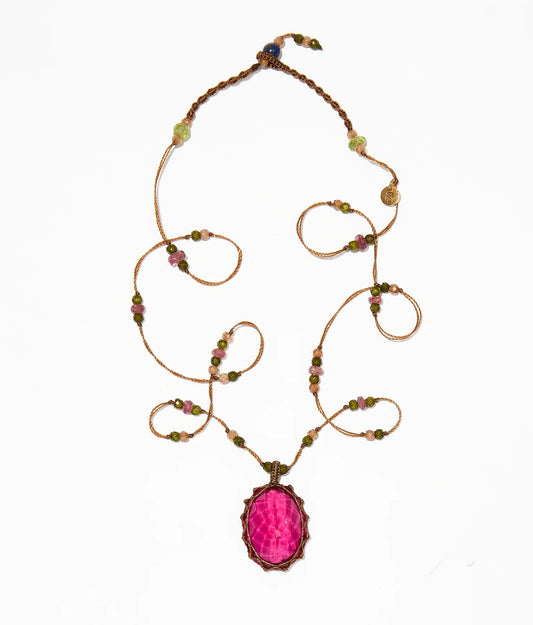 Short Tibetan Pink Indian Crystal Pendant