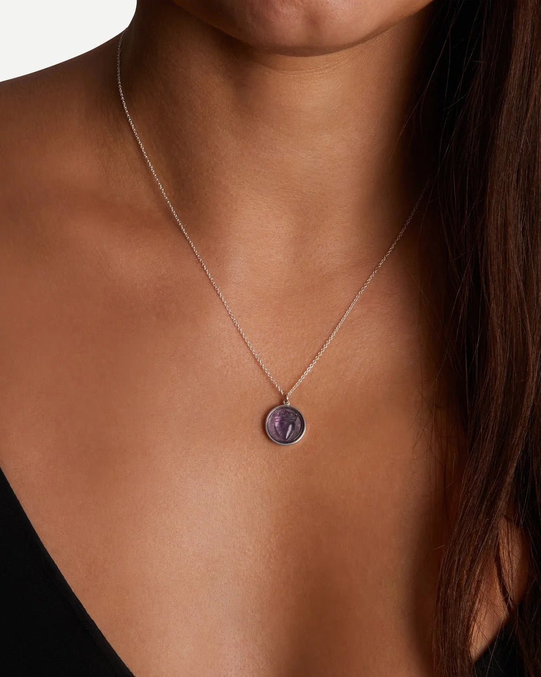Purple Crowned Heart Intaglio Pendant