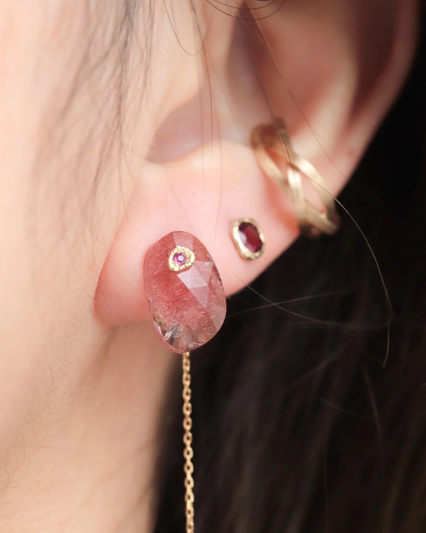 Strawberry Quartz Flat Earrings