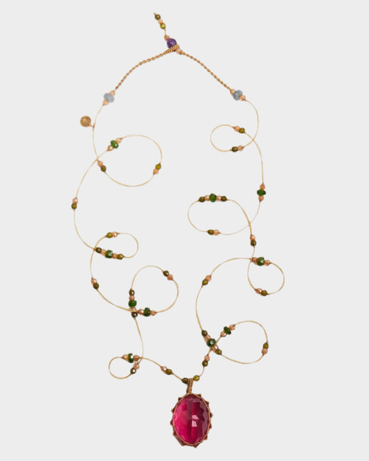 Necklace with a pink pendant on a white background
