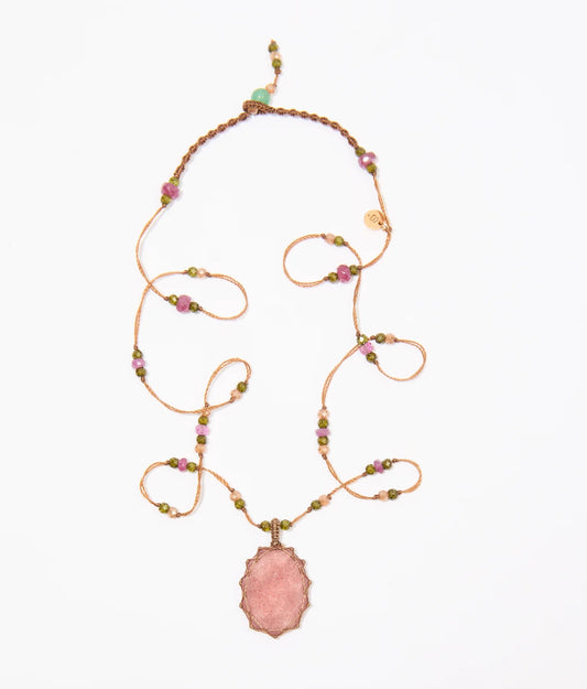 Long Tibetan Strawberry Quartz Pendant
