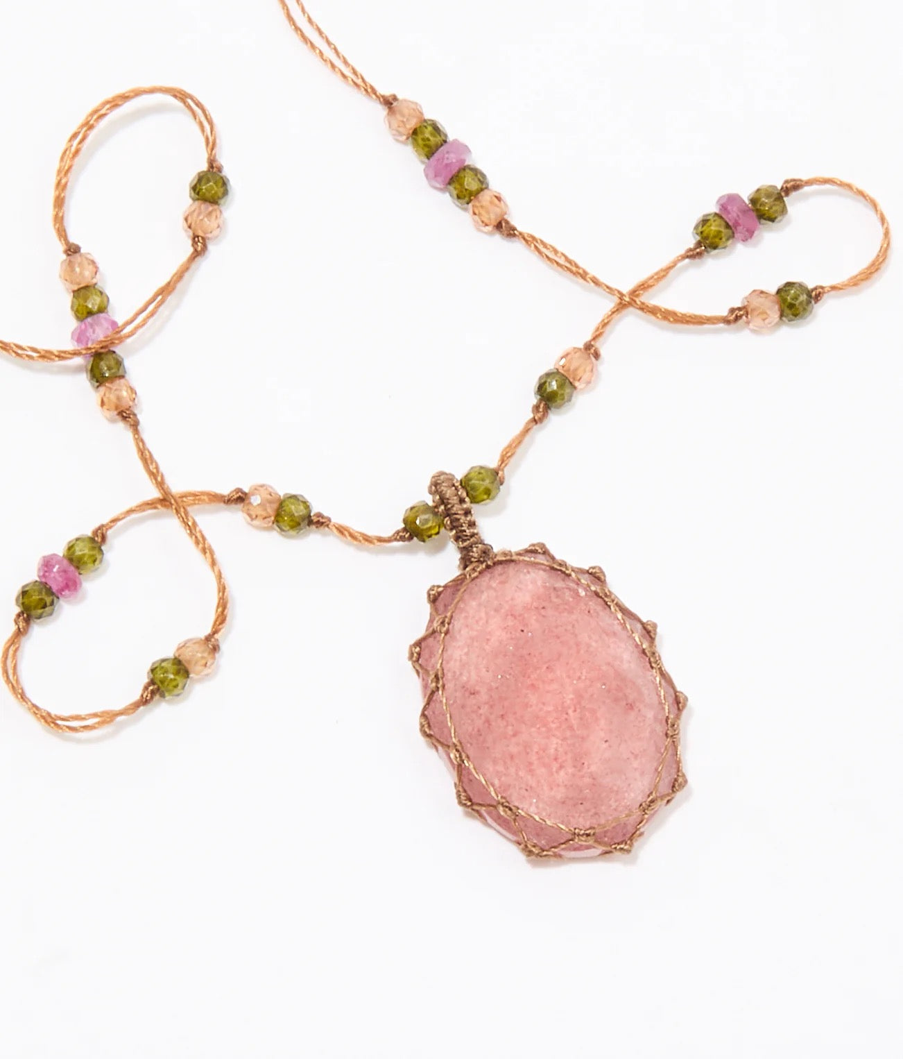 Long Tibetan Strawberry Quartz Pendant