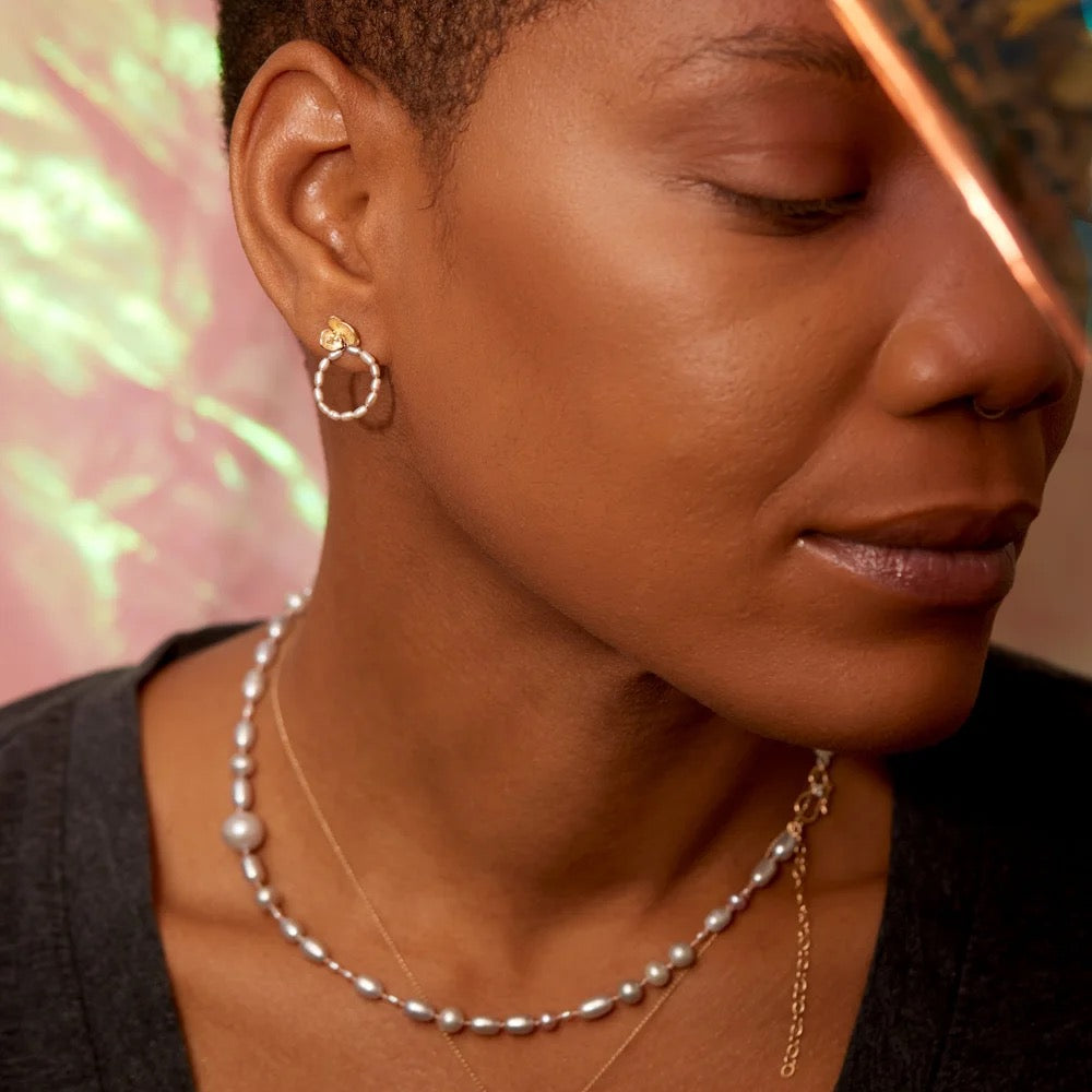 Orchid Pearl Hoop Earrings