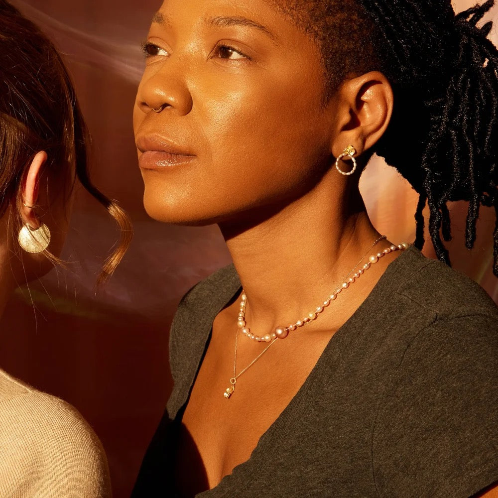 Orchid Pearl Hoop Earrings