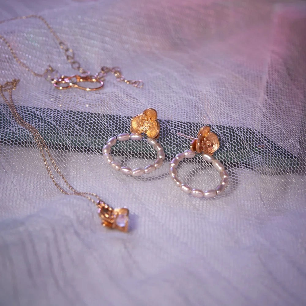 Orchid Pearl Hoop Earrings