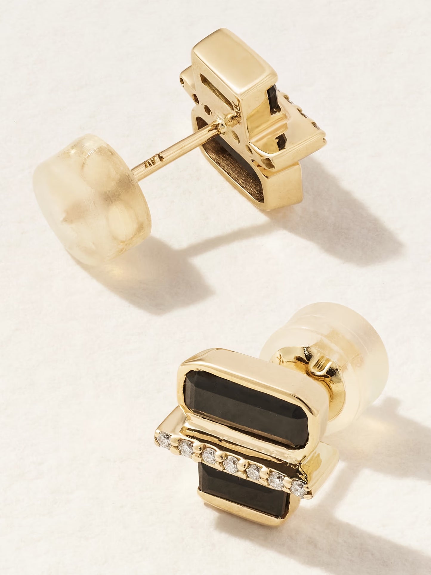 Black Spinel & Diamond Ladder Studs