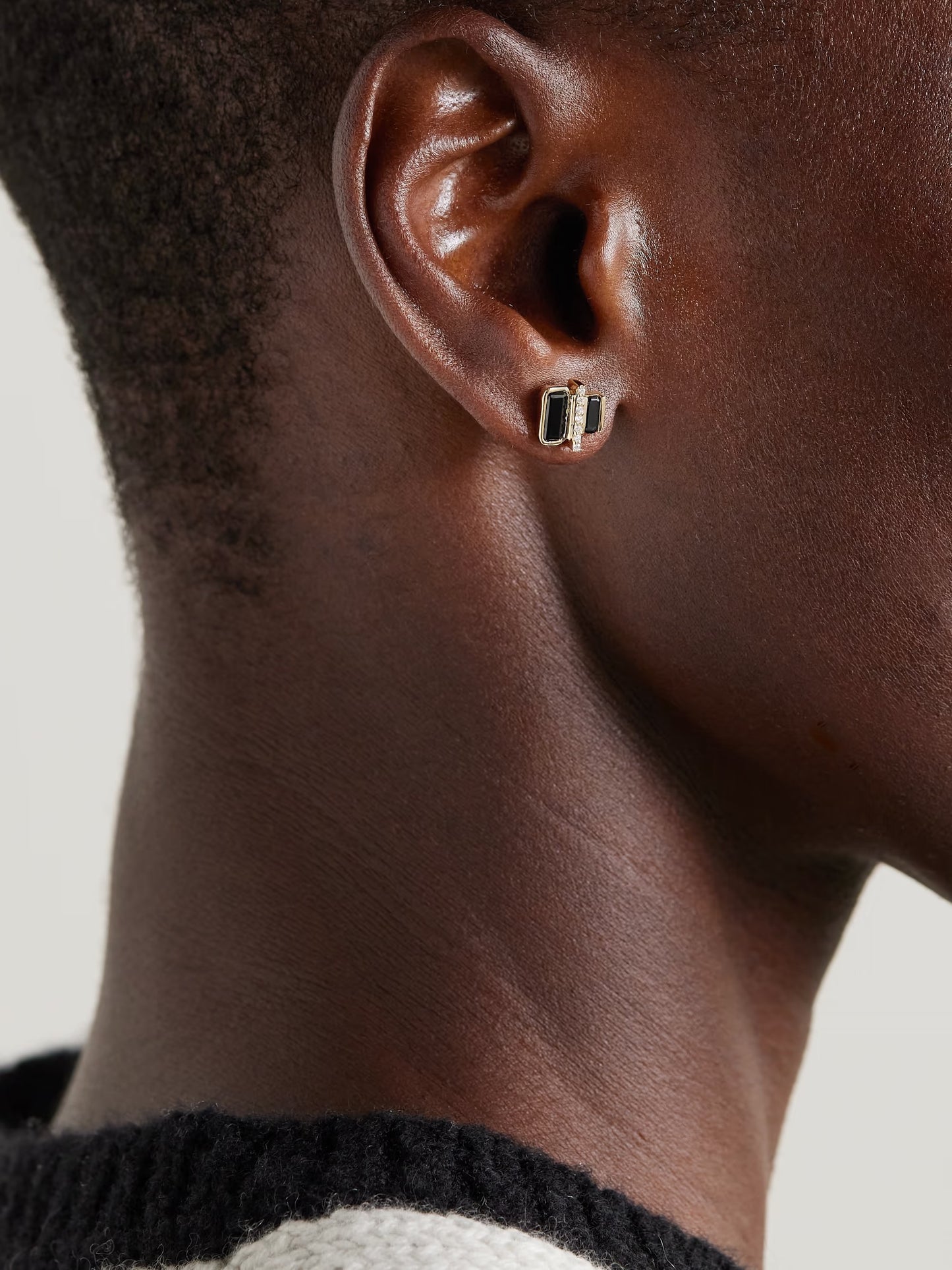 Black Spinel & Diamond Ladder Studs