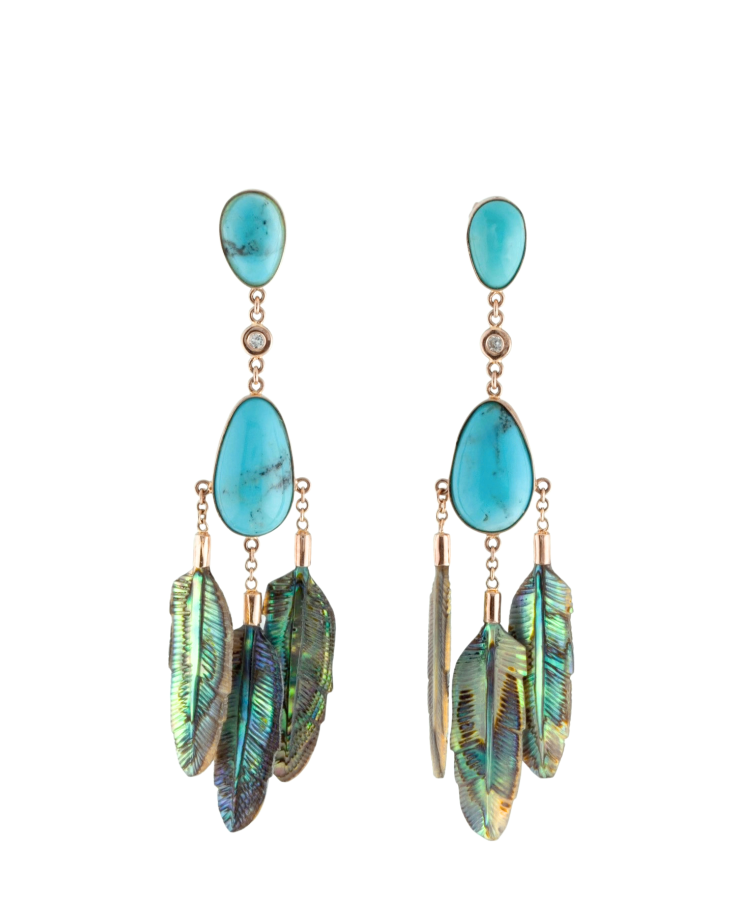 Turquoise And Abalone Feather Earrings