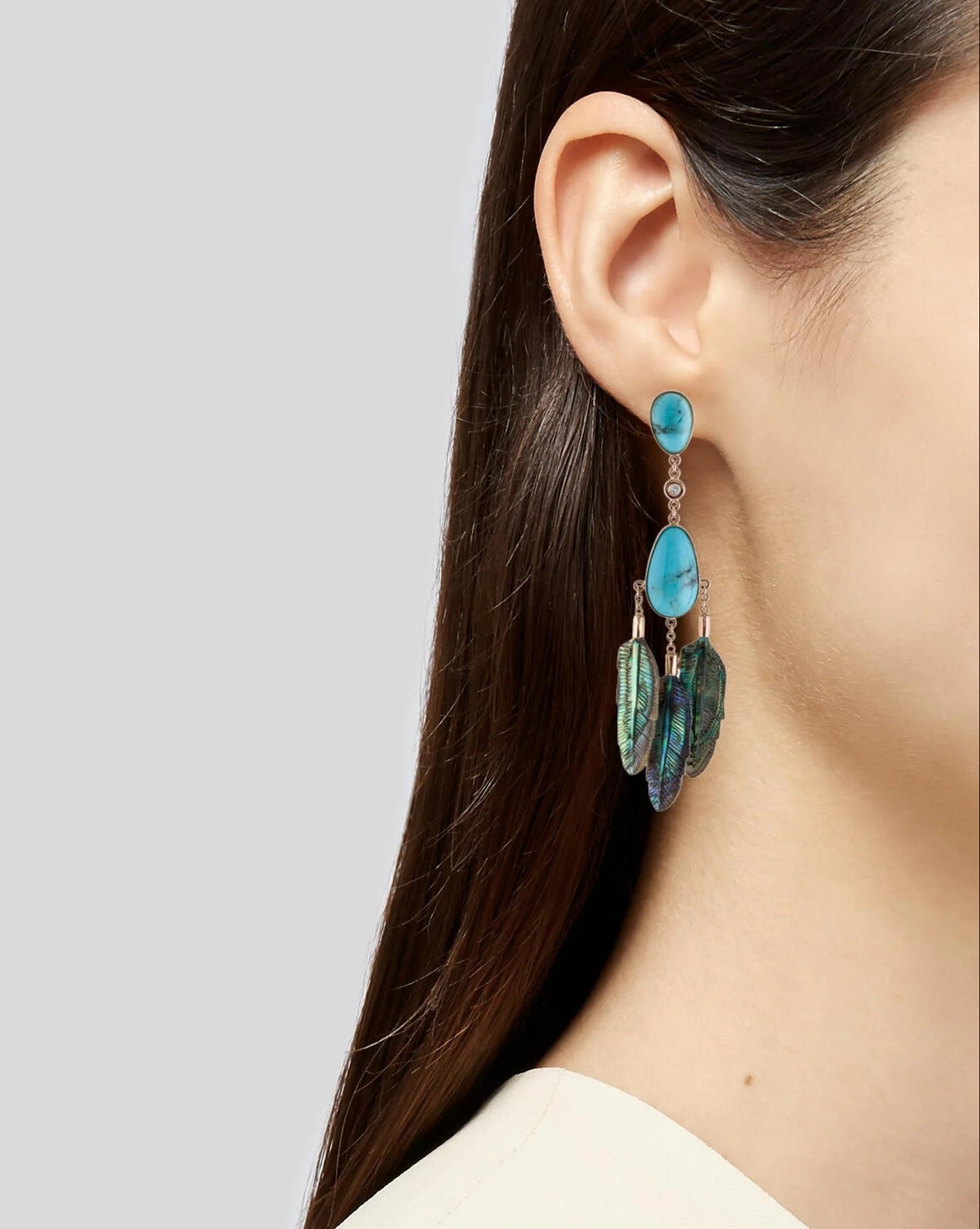 Turquoise And Abalone Feather Earrings