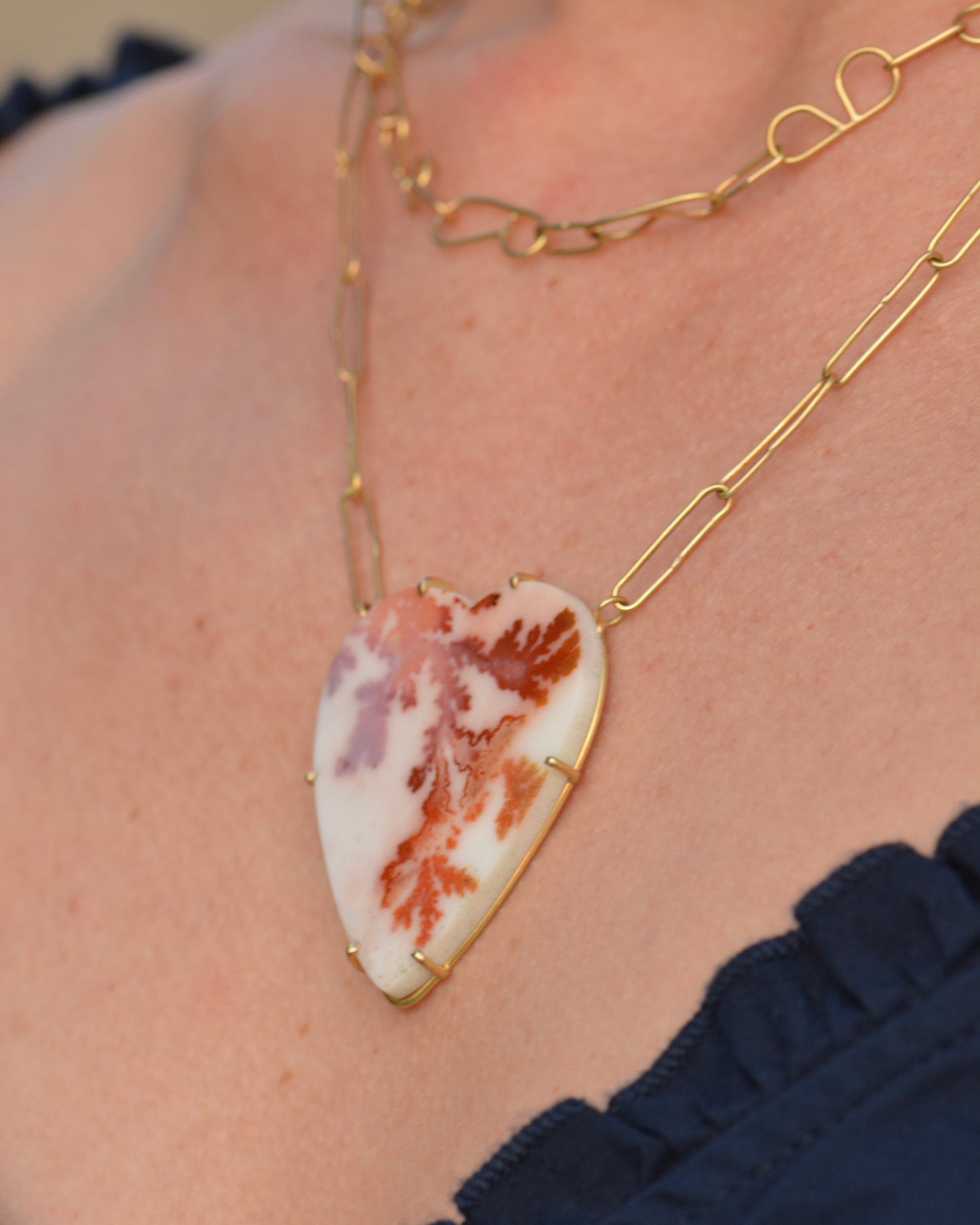 Red Dendritic Agate Heart Necklace