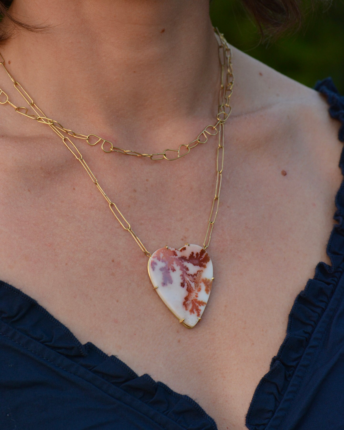 Red Dendritic Agate Heart Necklace