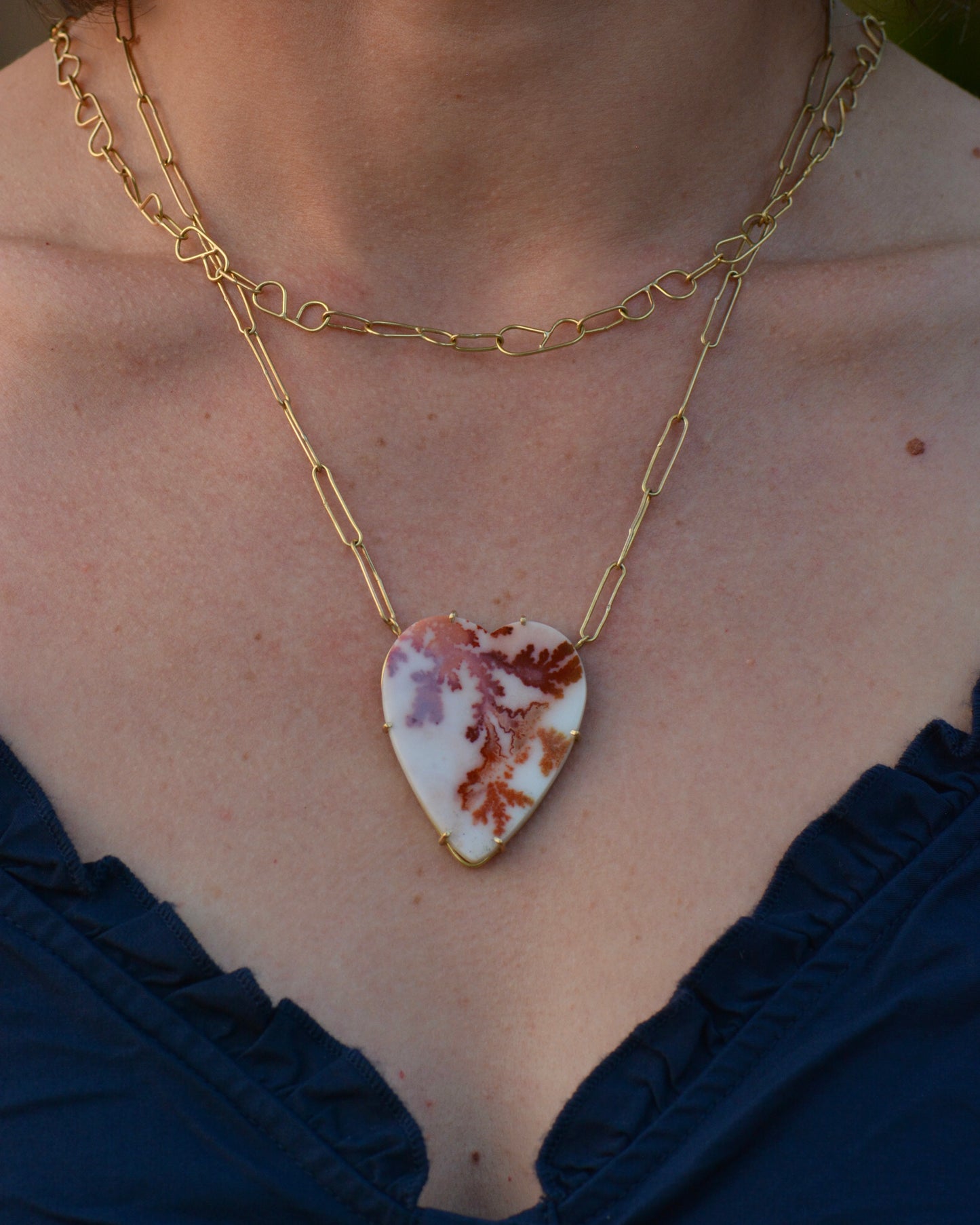 Red Dendritic Agate Heart Necklace