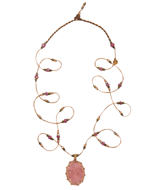 Long Tibetan Strawberry Quartz Pendant