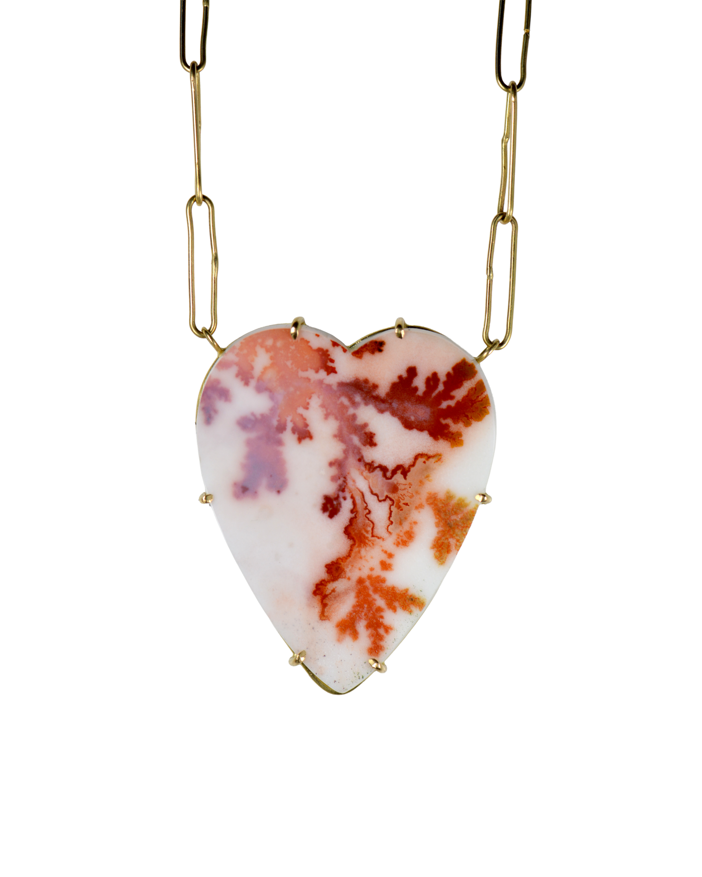 Red Dendritic Agate Heart Necklace