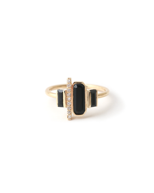 Black Spinel & Diamond Ladder Ring