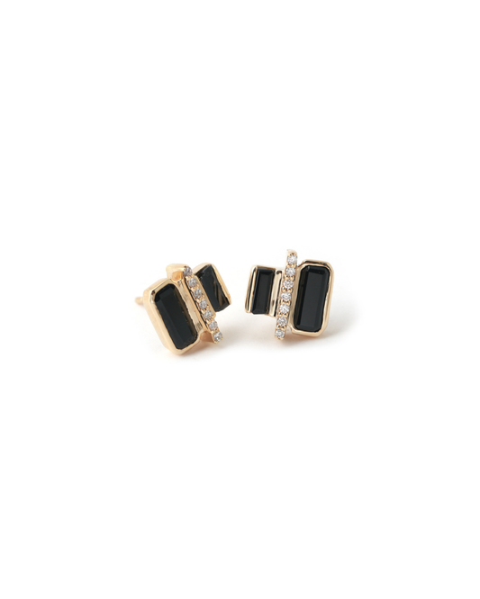Black Spinel & Diamond Ladder Studs