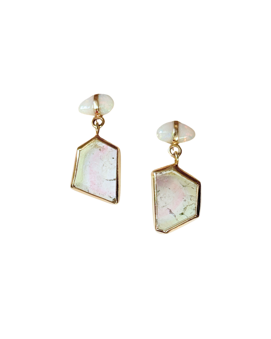 Opal & Watermelon Tourmaline Earrings