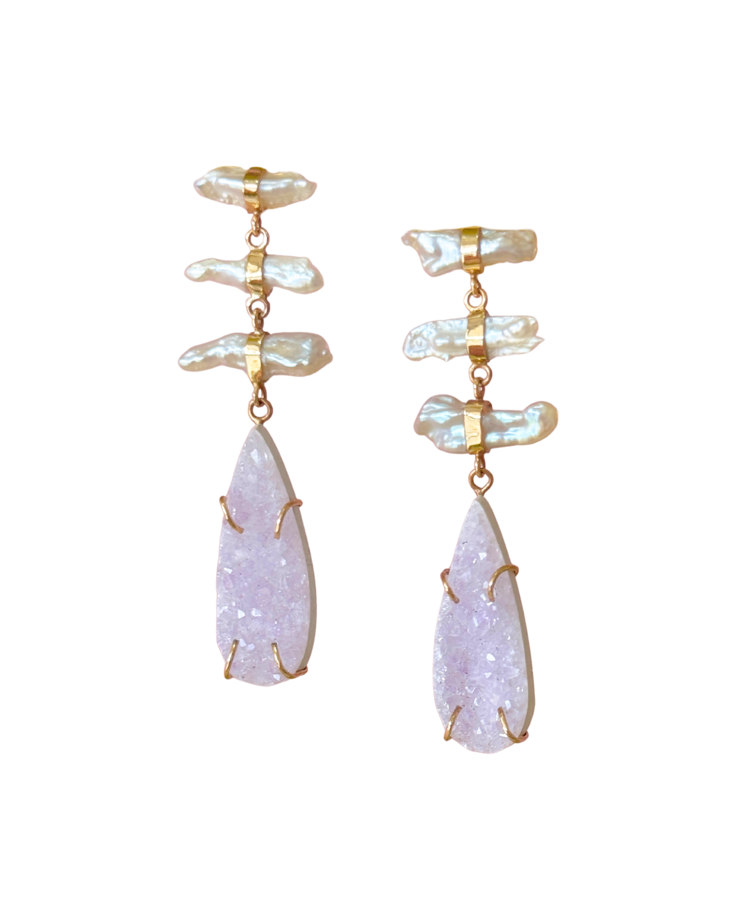 Pearl & Druzy Quartz Drop Earrings