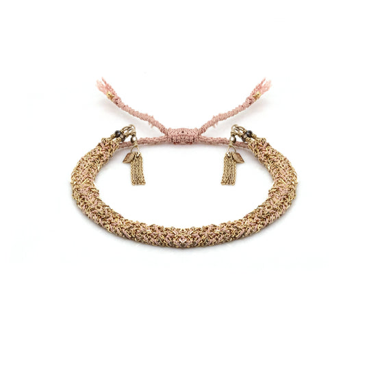 Nude Silk and Chain Woven Bracelet