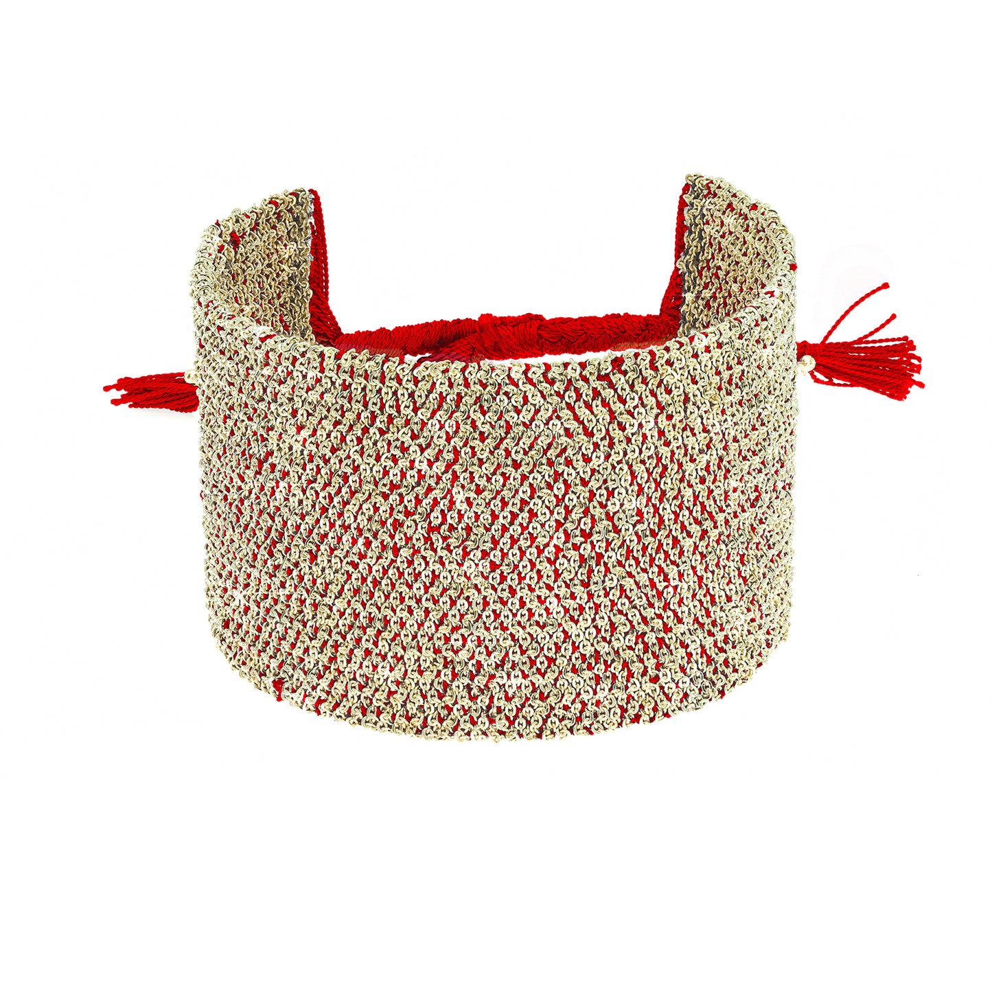 Red Silk and Chain Woven Extra Wide Bracelet