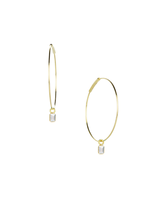 Moonstone Baguette Hoops