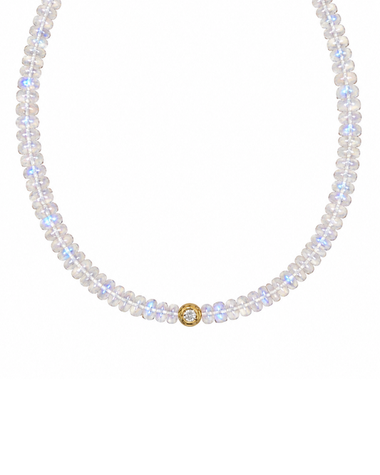 Moonstone and Diamond Beaded Necklace