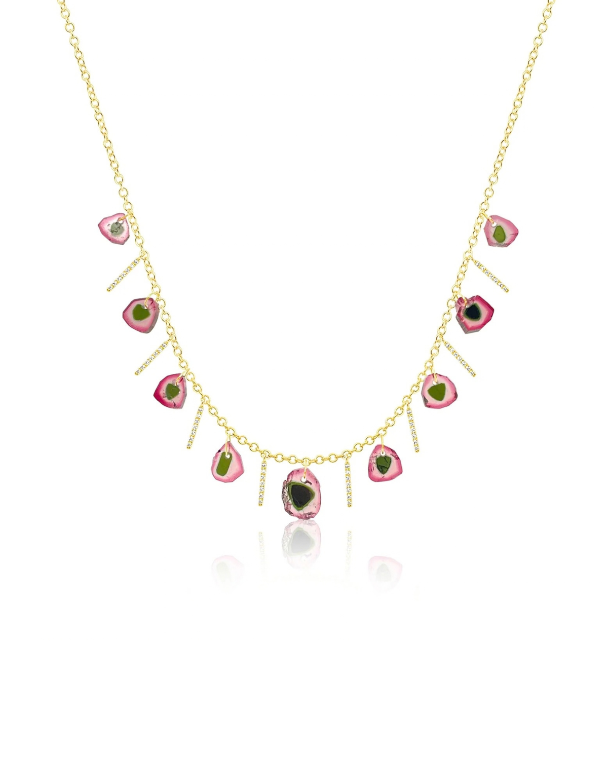 Watermelon Tourmaline and Diamond Fringe Necklace