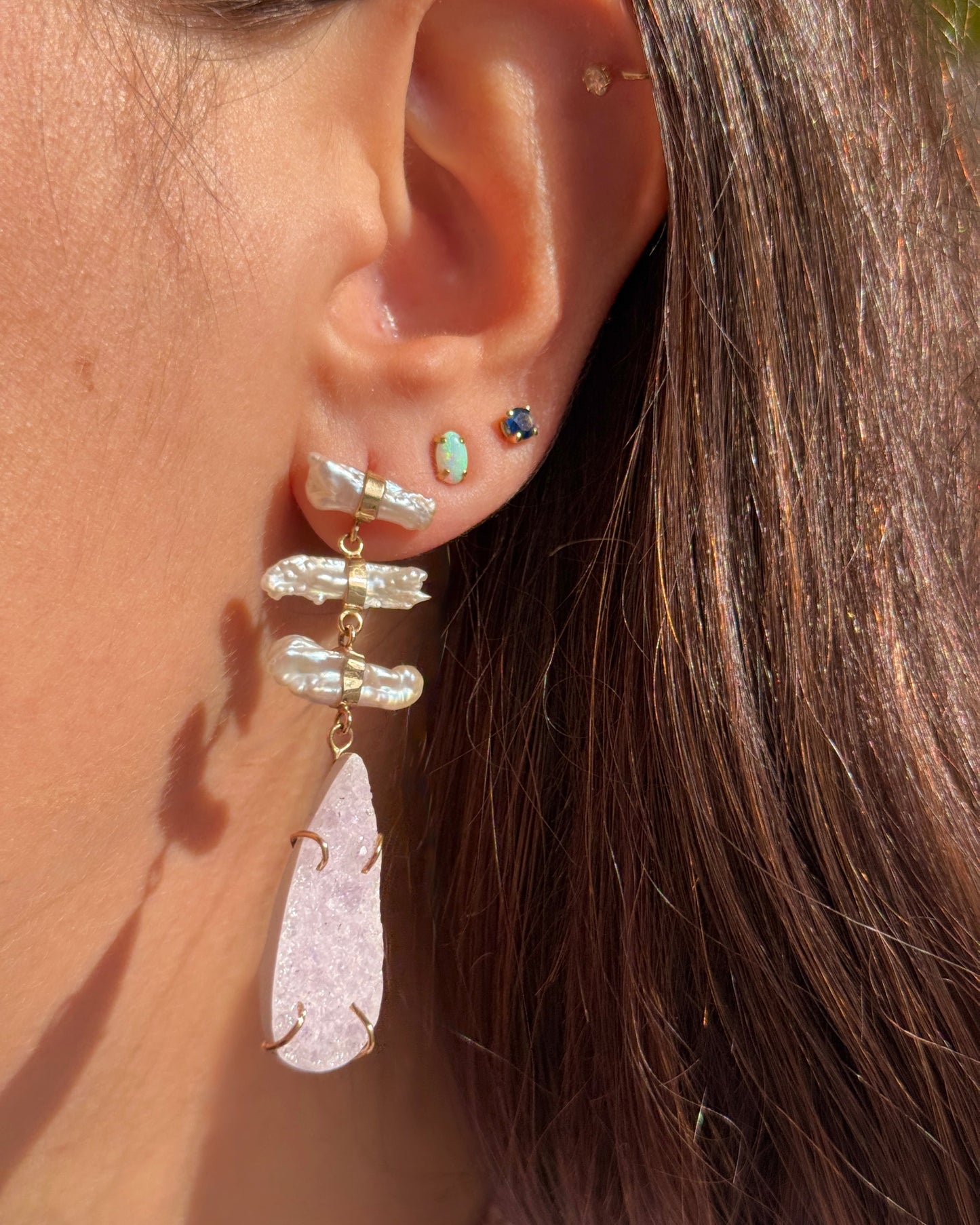 Pearl & Druzy Quartz Drop Earrings
