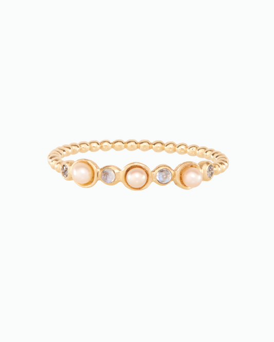 Pearl, Moonstone and Diamond Ring