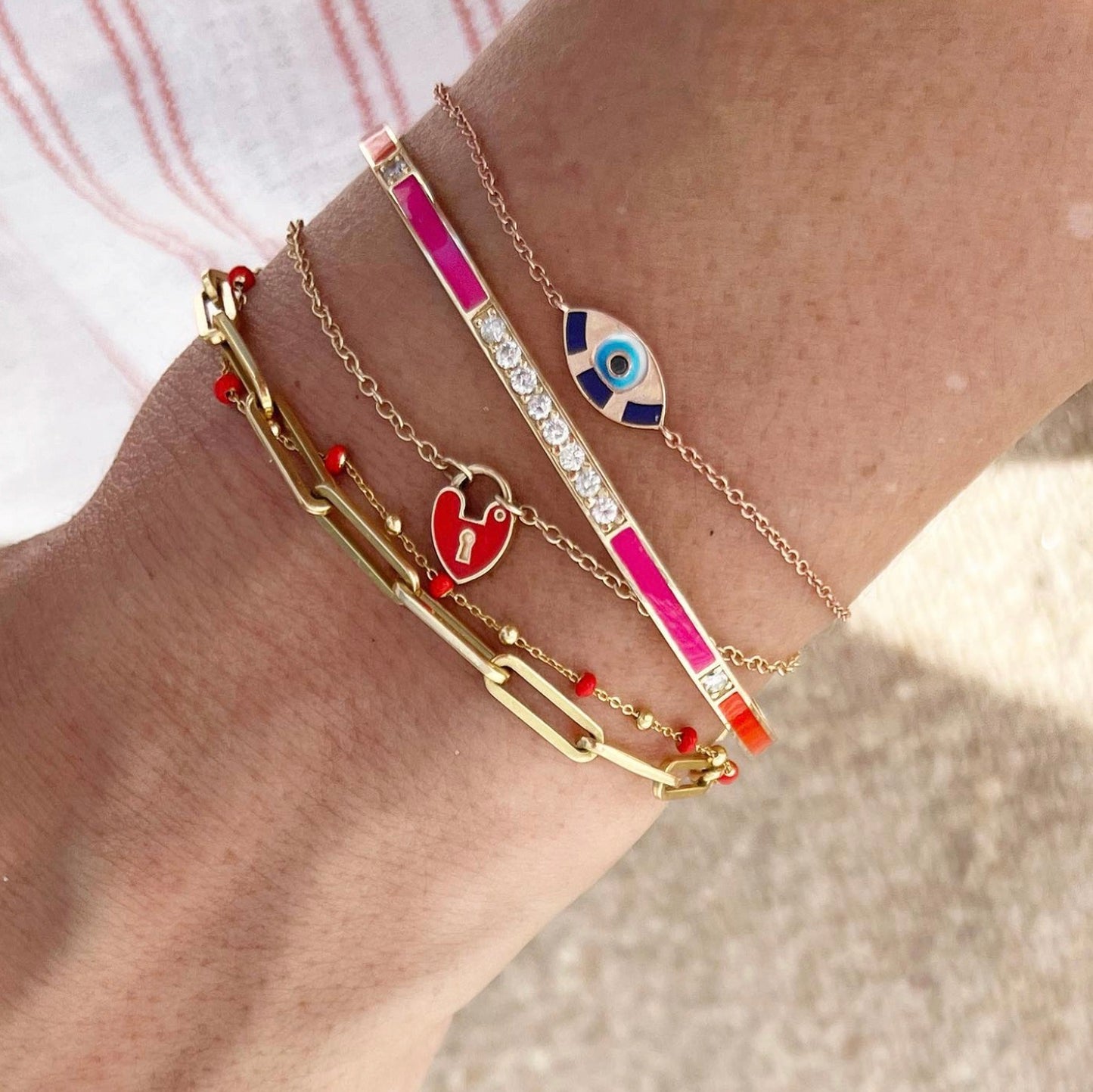 Nano Enamel Heart Lock Bracelet