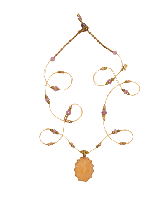 Short Tibetan Orange Strawberry Quartz Pendant