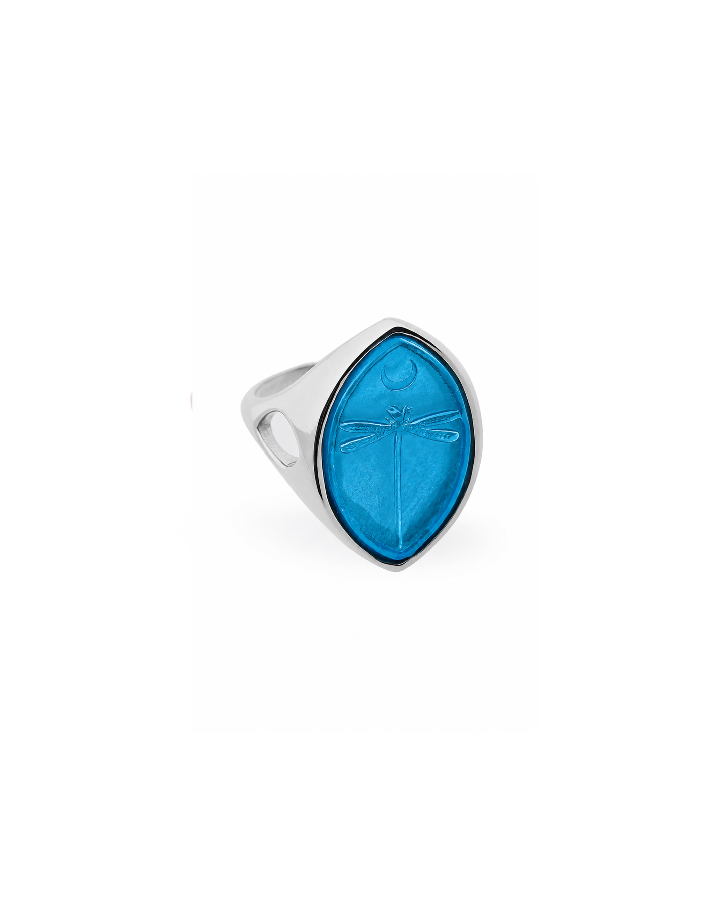 Blue Dragonfly Intaglio Signet Ring