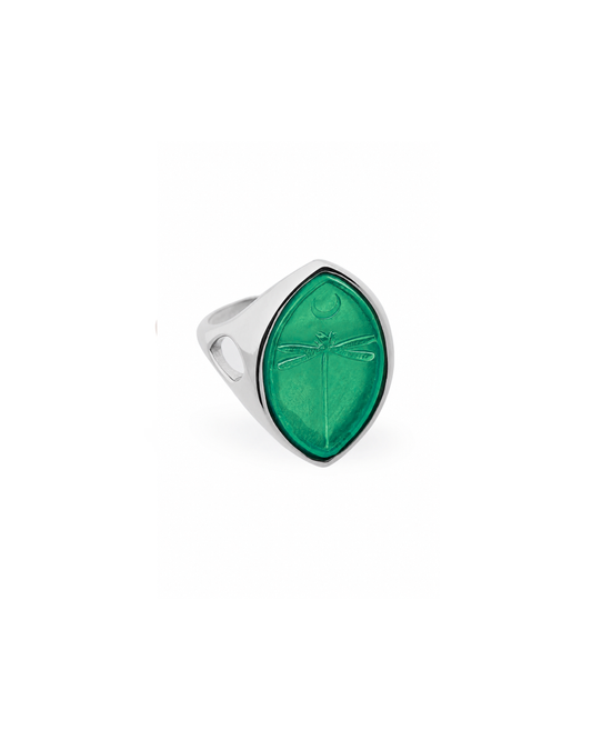Green Dragonfly Intaglio Signet Ring