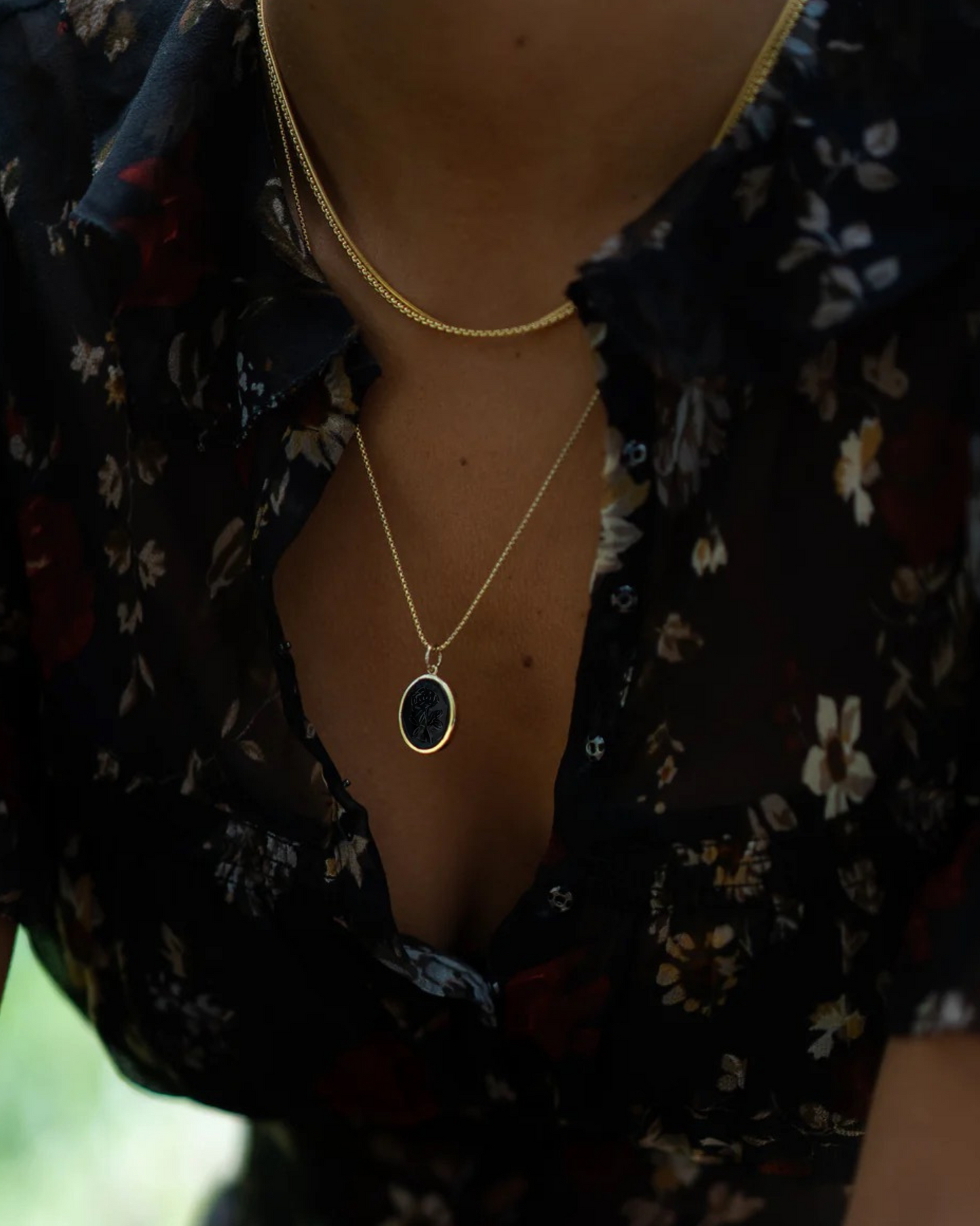 Rose Black Jasper Intaglio Pendant